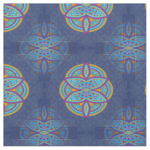 Tela Mandalas en patrones de repetición azul mixtos