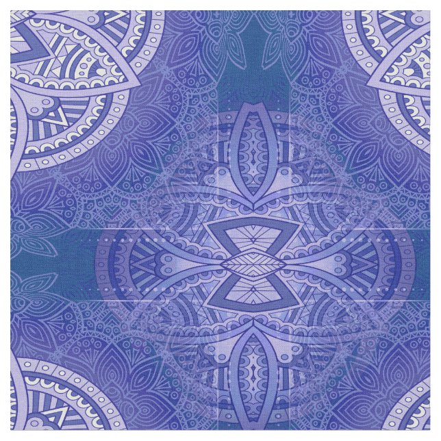 Tela Mandalas en patrones de repetición mixtos de azul  (De cerca)