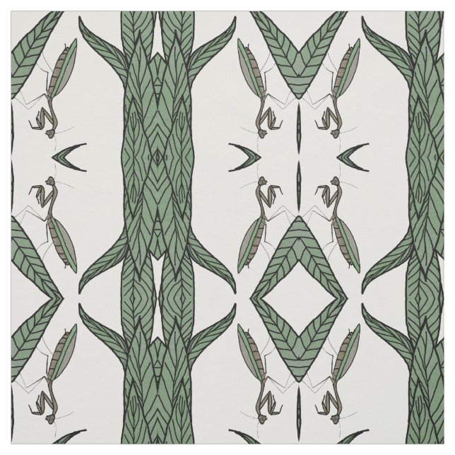 Tela Mantis Reyes Repetidas Sobre Hojas Verdes (Retal)