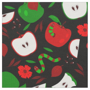 Tela manzanas rojas podridas gusanos verdes negros flor