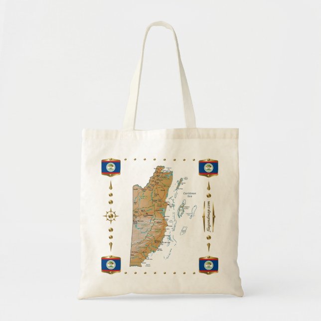 Tela Mapa de Belice + Bolso de las banderas (Frente)