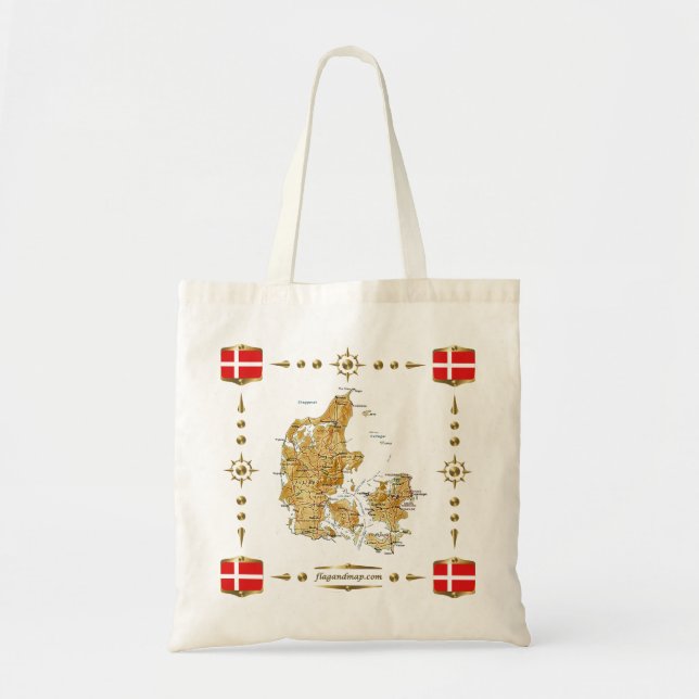Tela Mapa de Dinamarca + Bolso de las banderas (Frente)