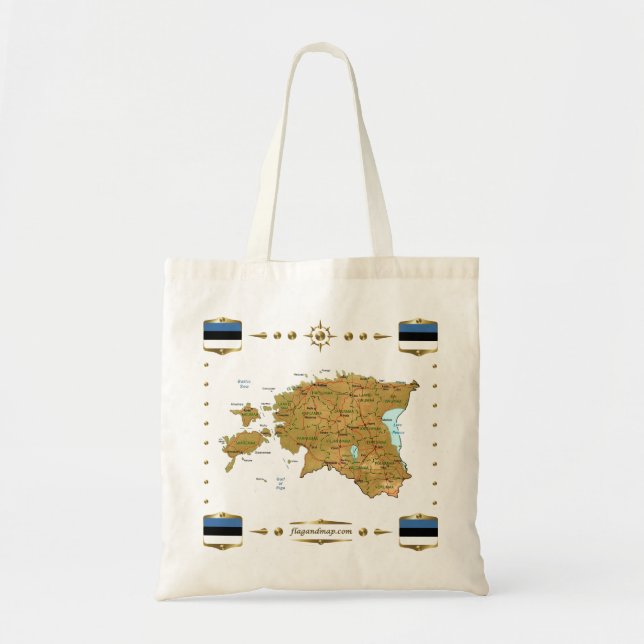 Tela Mapa de Estonia + Bolso de las banderas (Frente)