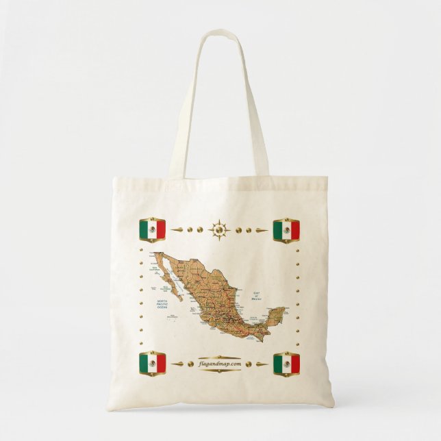 Tela Mapa de México + Bolso de las banderas (Frente)