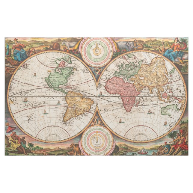 Tela Mapa del mundo antiguo con hemisferios (Yarda)
