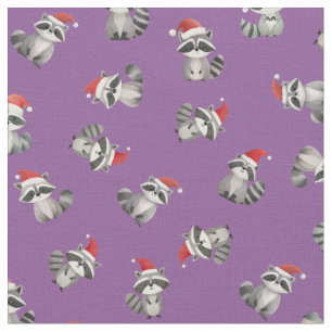 Tela Mapaches de Navidad Arrojados sobre Púrpura