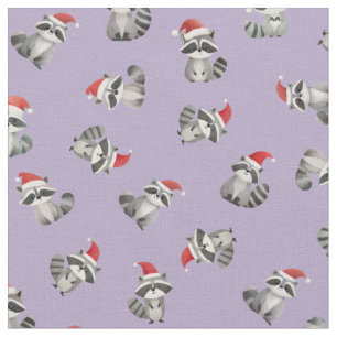 Tela Mapaches de Navidad Lanzados sobre Morado Claro