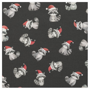 Tela Mapaches de Navidad Lanzados sobre Negro