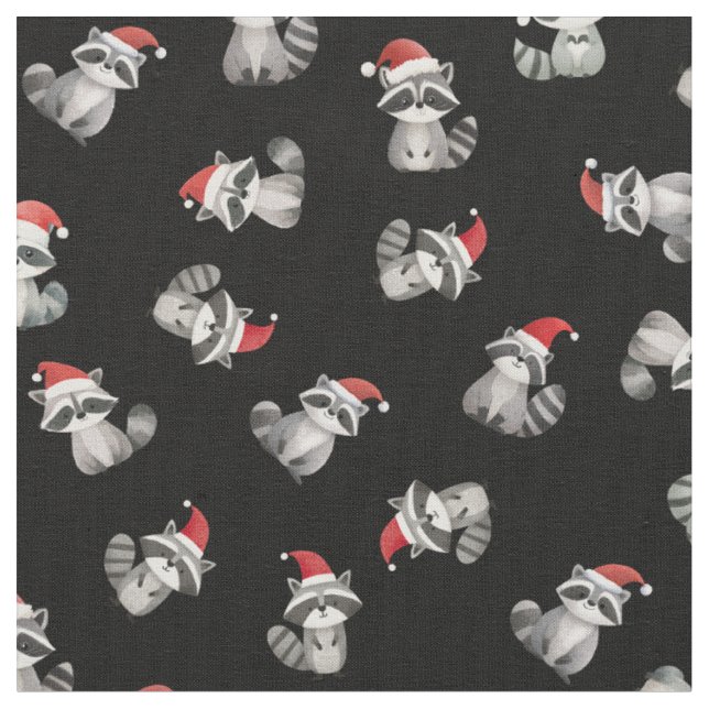 Tela Mapaches de Navidad Lanzados sobre Negro (De cerca)