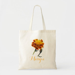 Tela Maravilla con el bolso anaranjado de la biblioteca