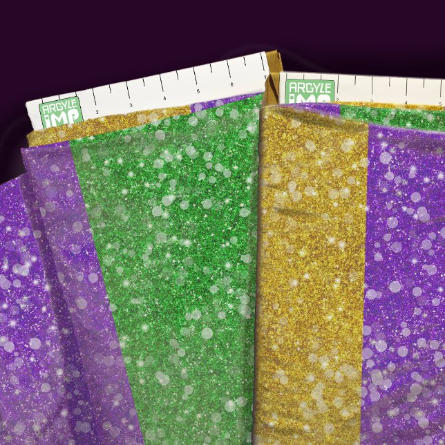 Tela Mardi Gras Colores Purpurina Stripe Bling (close-up with ruler)