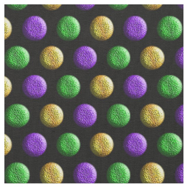 Tela Mardi Gras Púrpura Polka Verde Amarillo puntos (De cerca)