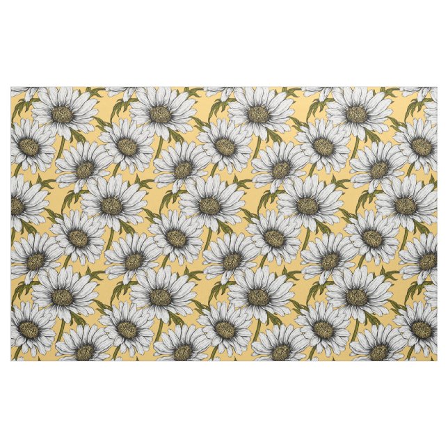 Tela Marinas blancas, flores silvestres en amarillo ("Cuarto gordo" (fat quarter))