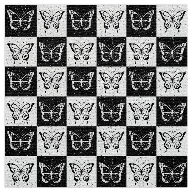 Tela Mariposa Blanca Y Negra (Retal)