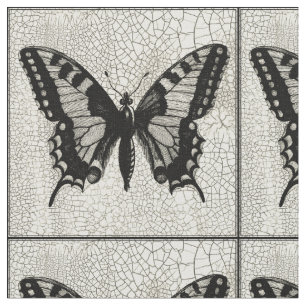 Tela Mariposa blanco y negro en fondo agrietado