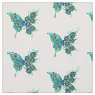Tela Mariposa con plumas de pavo real verde
