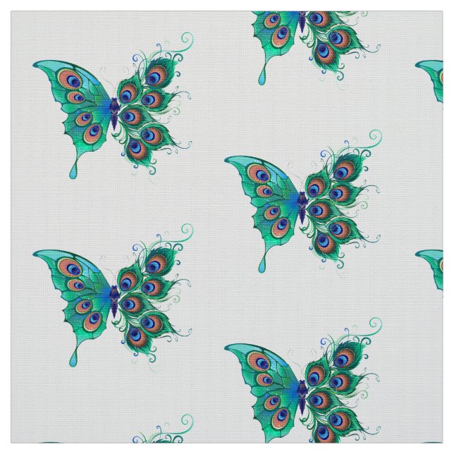 Tela Mariposa con plumas de pavo real verde (Retal)