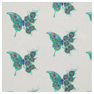 Tela Mariposa con plumas de pavo real verde