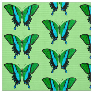 Tela Mariposa de cola tragada en verde, turquesa y negr