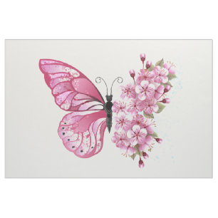 Tela Mariposa de Flor con Sakura Rosa