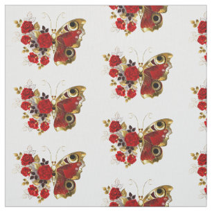 Tela Mariposa de flor roja con rosas rojas