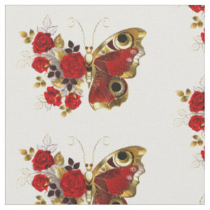 Tela Mariposa de flor roja con rosas rojas