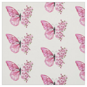 Tela Mariposa de flores con Sakura rosa