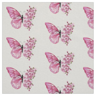 Tela Mariposa de flores con Sakura rosa