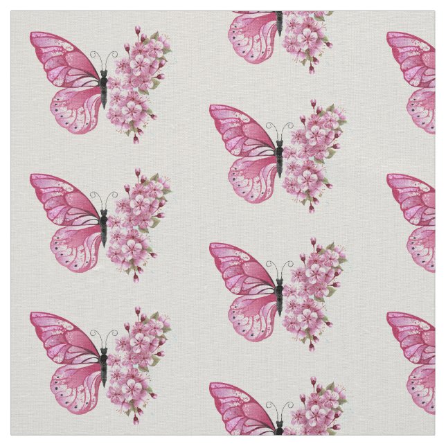 Tela Mariposa de flores con Sakura rosa (Retal)