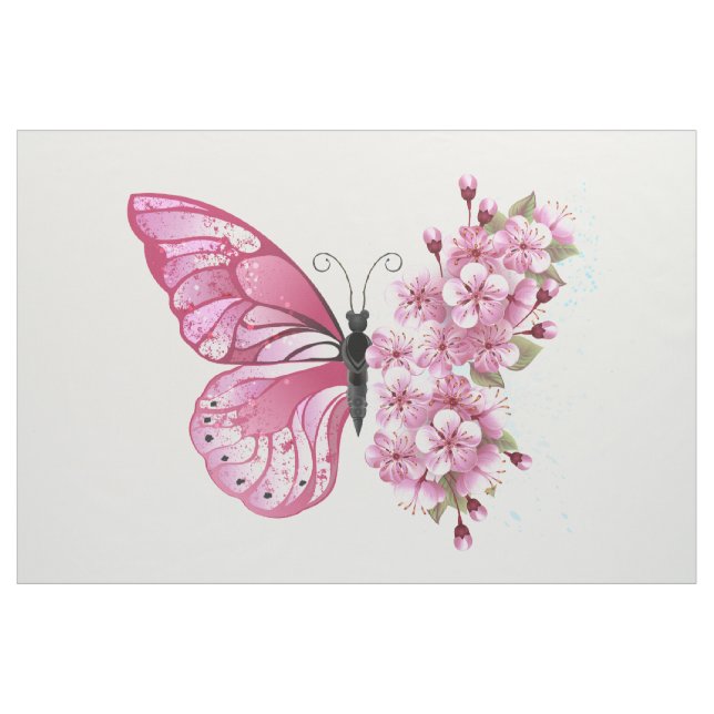 Tela Mariposa de flores con Sakura rosa (Yarda)
