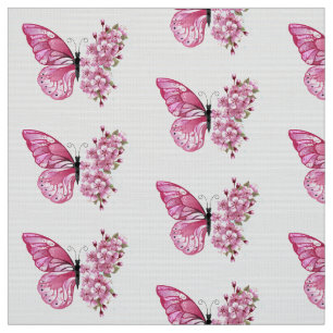 Tela Mariposa de flores con Sakura rosa