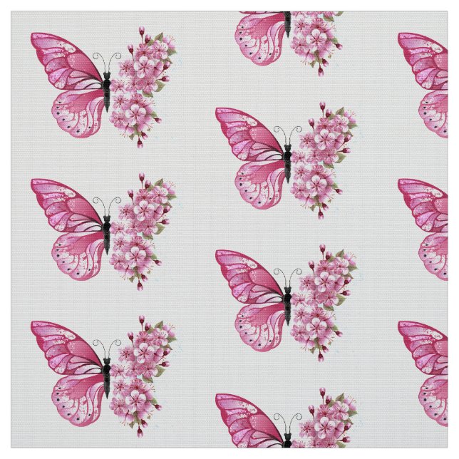 Tela Mariposa de flores con Sakura rosa (Retal)