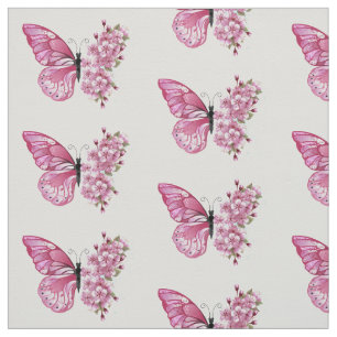 Tela Mariposa de flores con Sakura rosa