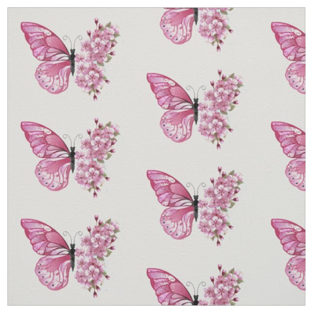 Tela Mariposa de flores con Sakura rosa (Retal)