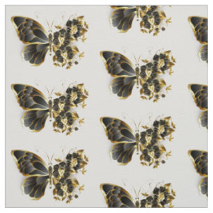 Tela Mariposa de flores de oro con orquídea negra