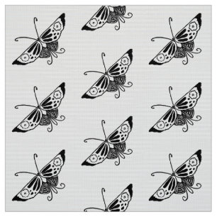 Tela Mariposa decorativa estilizada, negra y blanca