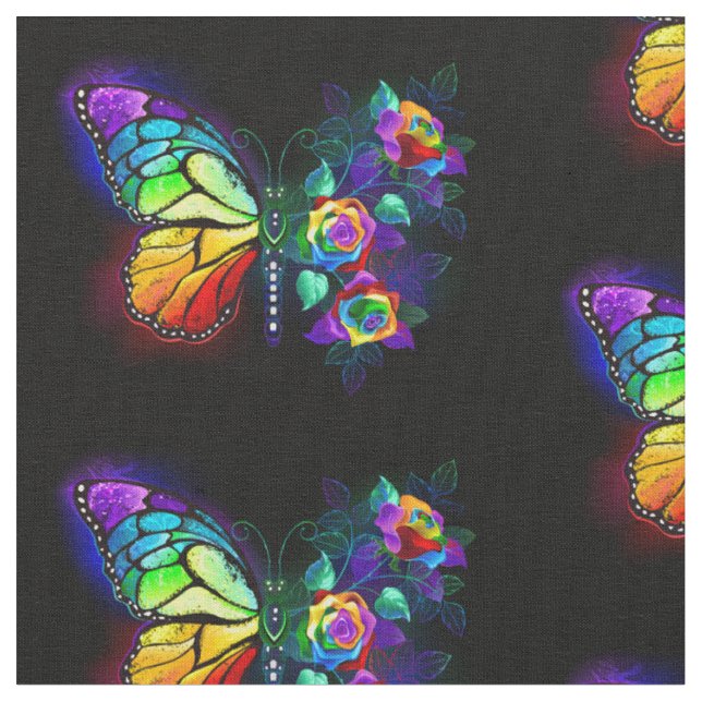 Tela Mariposa florida arcoiris (De cerca)