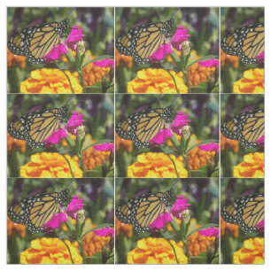 Tela Mariposa monarca sobre caléndula rosa