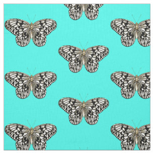 Tela Mariposa negra y blanca, fondo turquesa