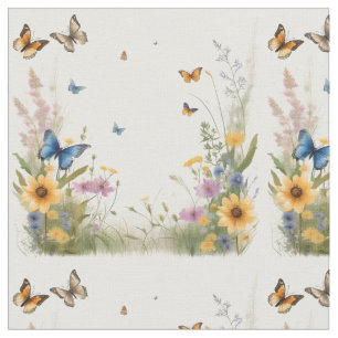 Tela Mariposas Acuarelas Y Flores Silvestres,