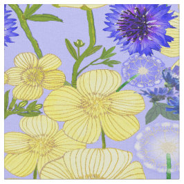 Tela Mariposas Amarillas Y Flores De Cornflores Azules