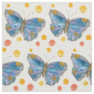 Tela Mariposas azules Naranja Polka Dots Watercolor Art