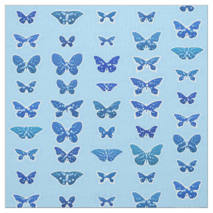 Tela Mariposas azules oscuras, fondo azul cielo