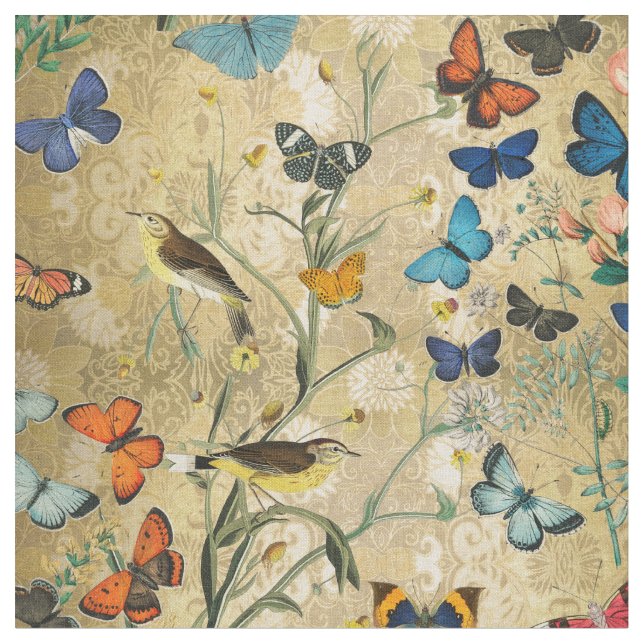 Tela Mariposas Botánicas Vintage (De cerca)