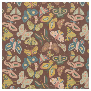 Tela Mariposas de mariposas de arte folclórico Marrón a