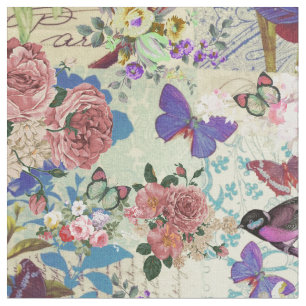 Tela Mariposas de pájaro coloridas vintage estampado f