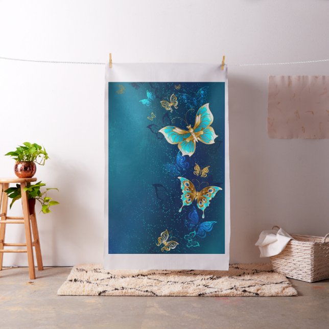 Tela Mariposas doradas sobre fondo azul (In Situ)
