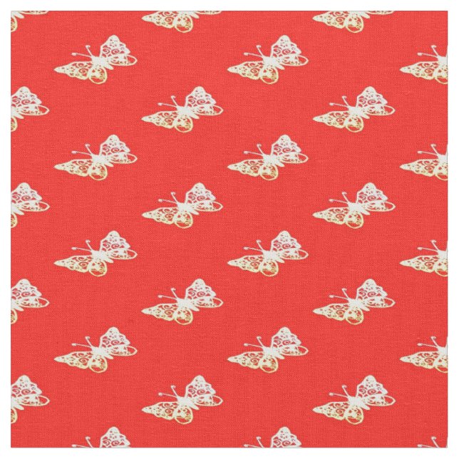 Tela Mariposas en rojo (De cerca)
