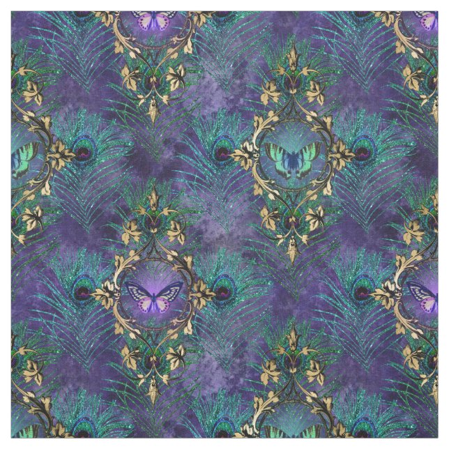 Tela Mariposas enmarcadas y plumas de pavo real (Retal)