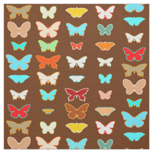 Tela Mariposas, marrón, turquesa y coral
